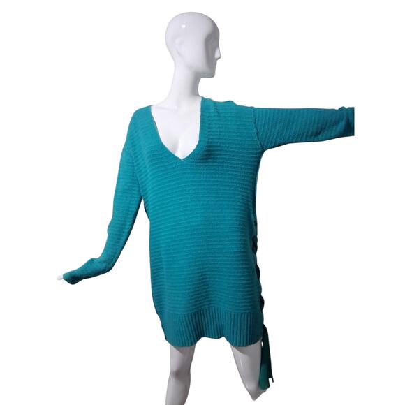 FREE PEOPLE Blue Heart It Laces Oversized Women's Small Grungecore Prep Sweater - Picture 3 of 13